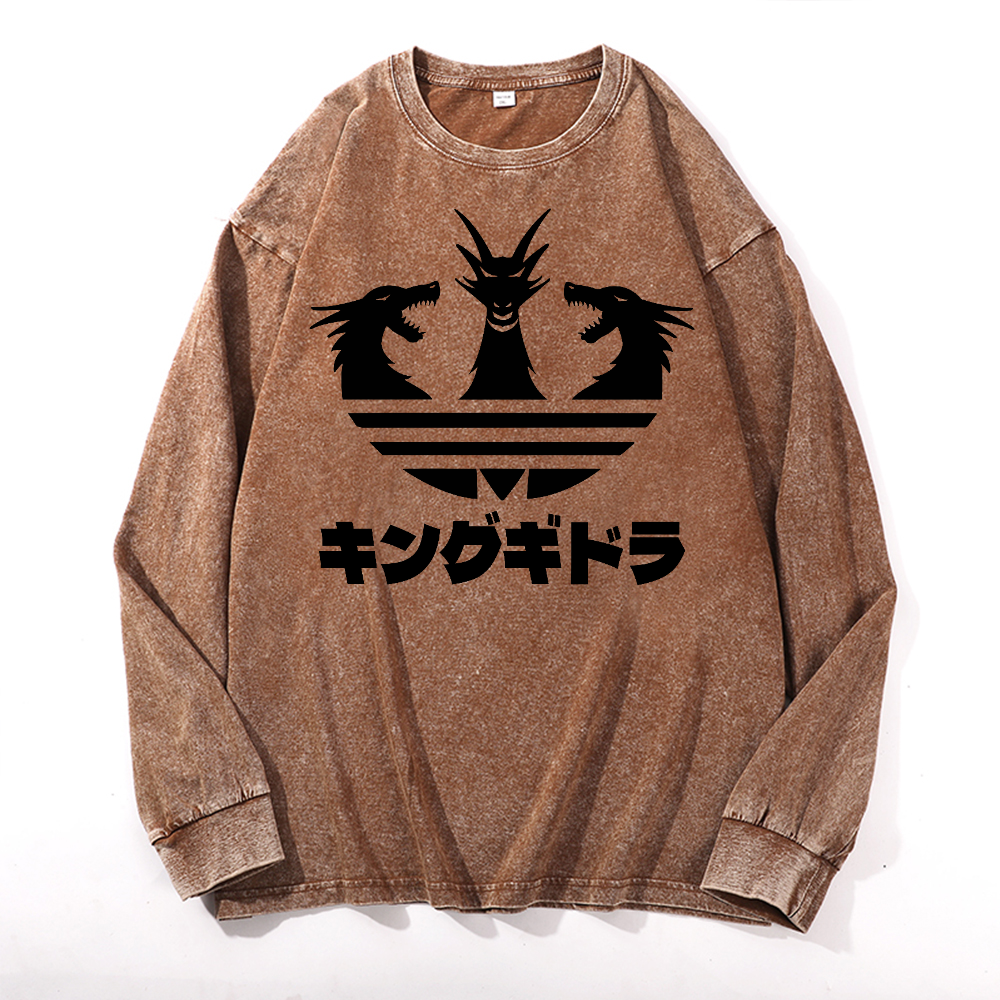 King Ghidorah Kaiju Vintage Cotton Wash Long-sleeve T-shirt