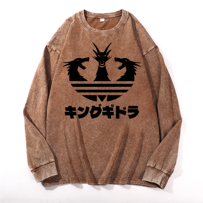 King Ghidorah Kaiju Vintage Cotton Wash Long-sleeve T-shirt