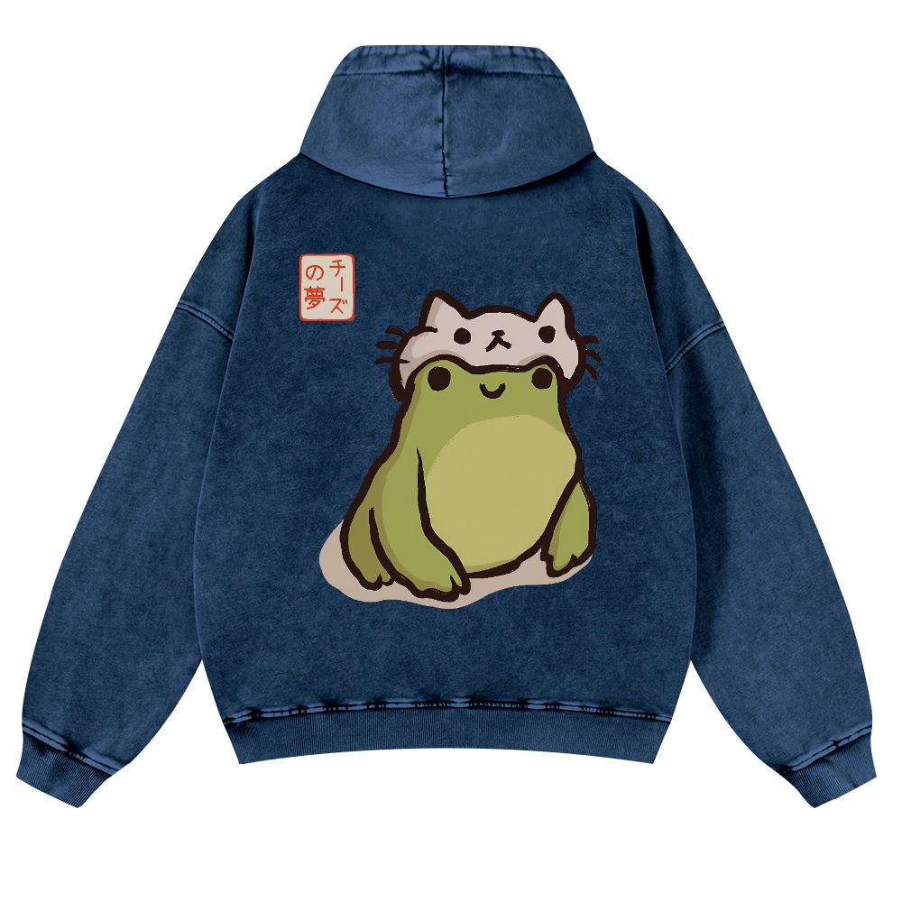 Katsushika Hokusai Frog Vintage Washed Cotton Back Art Hoodie