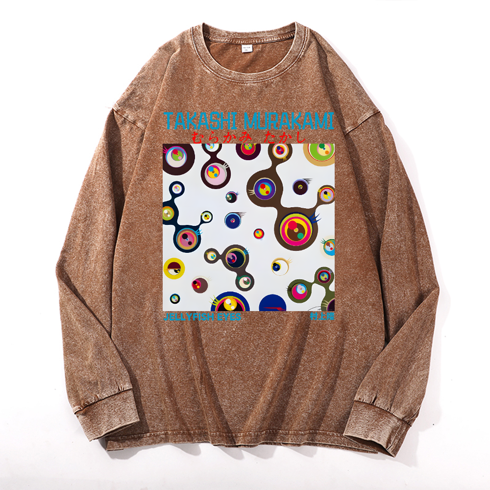 Jellyfish Eyes TM Vintage Cotton Wash Long-sleeve T-shirt