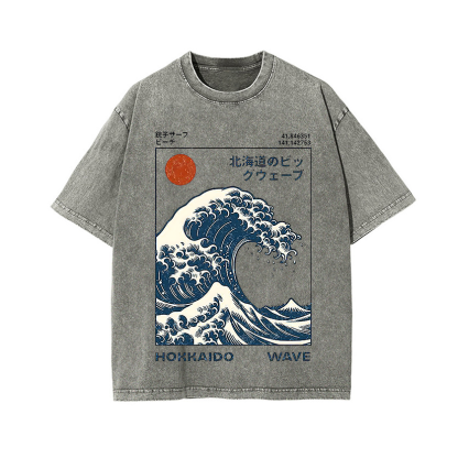 The Wave Ukiyoe Vintage Wash Japanese Design T-Shirt