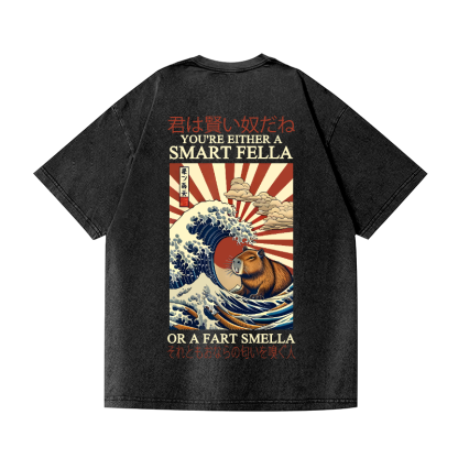 Capybara Great Wave Katsushika Hokusai Vintage Wash Japanese Design Back Art T-Shirt