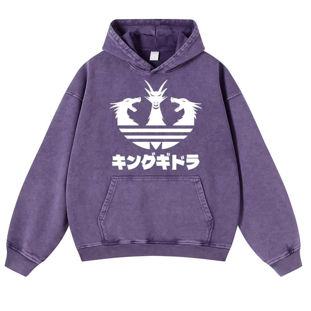 King Ghidorah Kaiju Vintage Washed Thick Cotton Hoodie