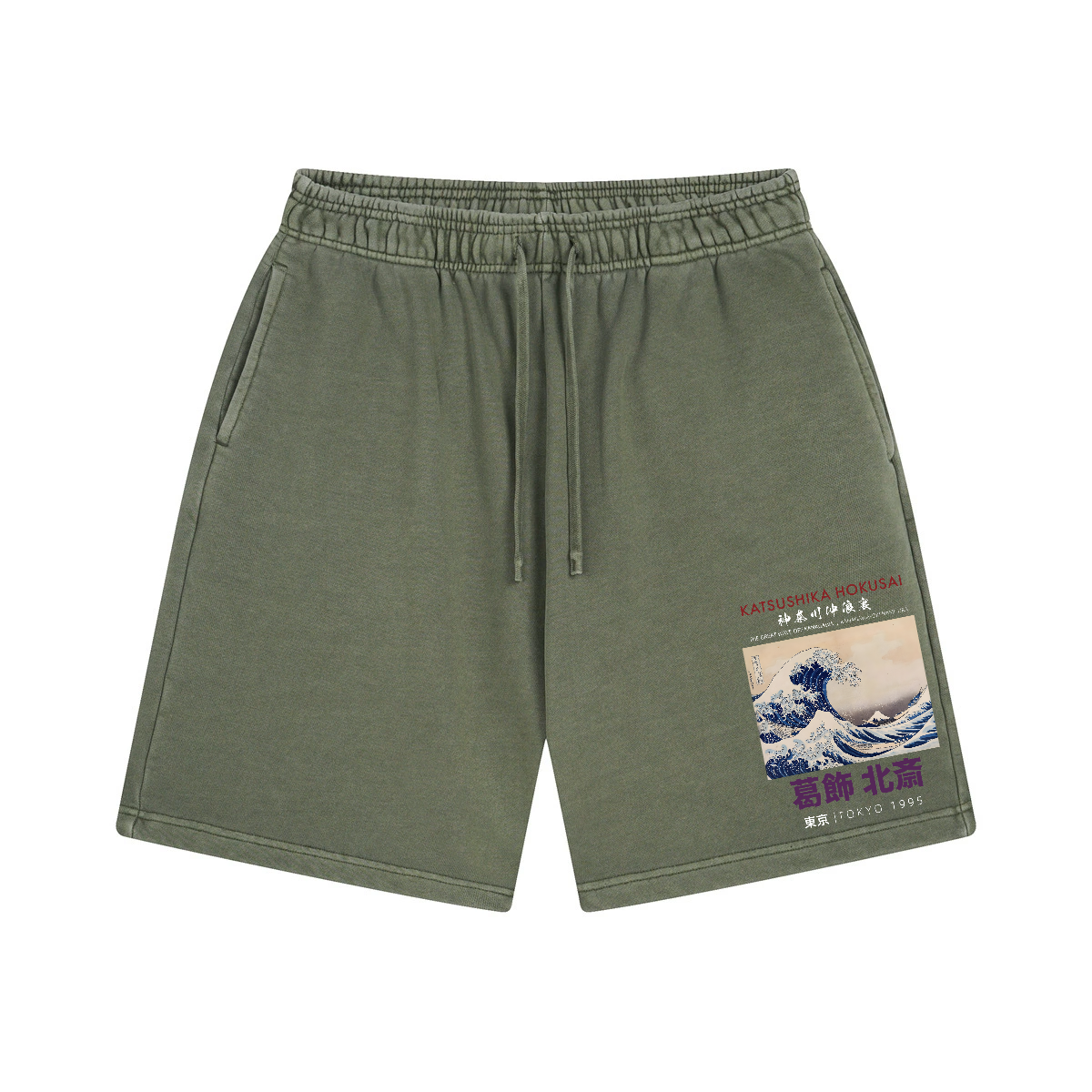 The Great Wave off Kanagawa Katsushika Hokusai Vintage Washed Cotton Shorts