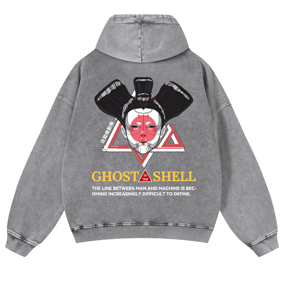 Ghost of the Shell Geisha Vintage Washed Cotton Back Art Hoodie