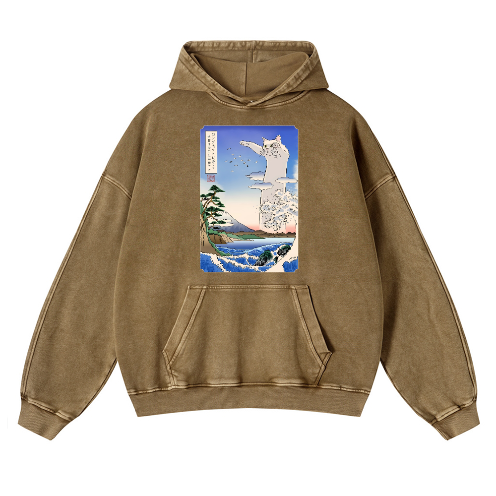Longcat Ukiyoe Vintage Washed Thick Cotton Hoodie