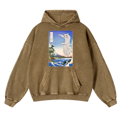 Longcat Ukiyoe Vintage Washed Thick Cotton Hoodie