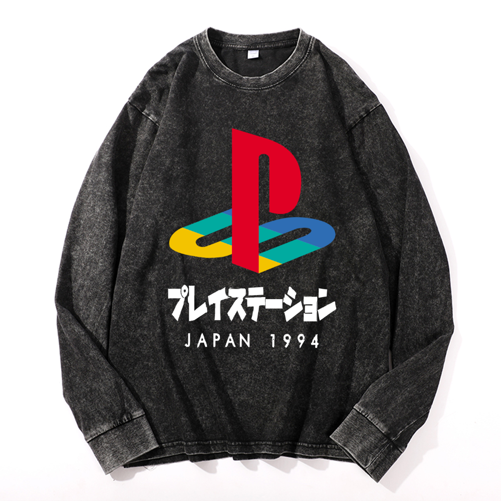 Play Station Vintage Cotton Wash Crewneck Sweatshirt