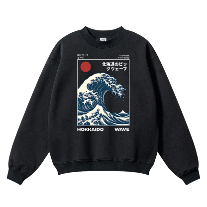 Katsushika Hokusai Wave Ukiyoe Wrinkle-Resistant Crewneck Sweatshirt