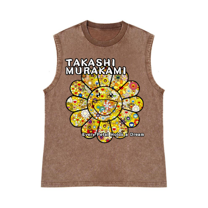 Sunflower TM Flower Pure Cotton Wash-Dyed Sleeveless Tank Top