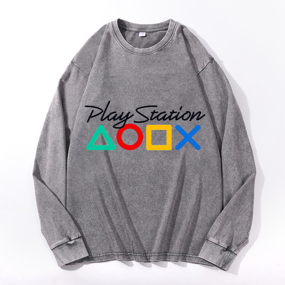 Play Station Vintage Cotton Wash Crewneck Sweatshirt