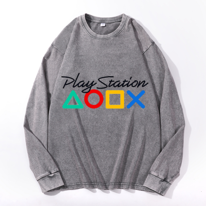 Play Station Vintage Cotton Wash Crewneck Sweatshirt