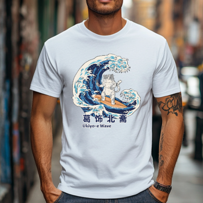 Katsushika Hokusai Cat Great Wave Ukiyoe Japanese Style Classic Tee
