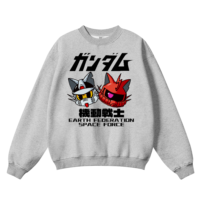 Gundam Cat Wrinkle-Resistant Crewneck Sweatshirt