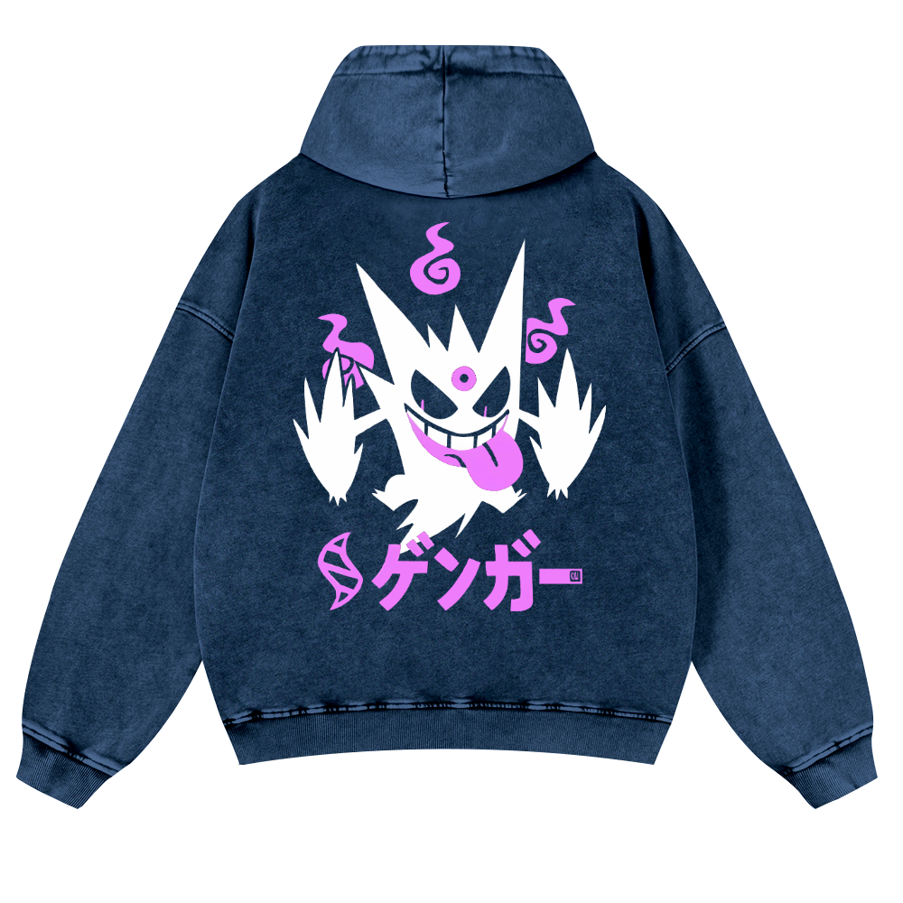 Gengar Anime Vintage Washed Cotton Back Art Hoodie