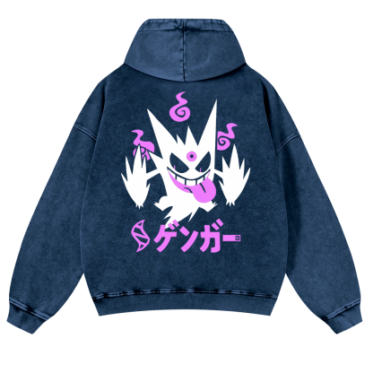 Gengar Anime Vintage Washed Cotton Back Art Hoodie