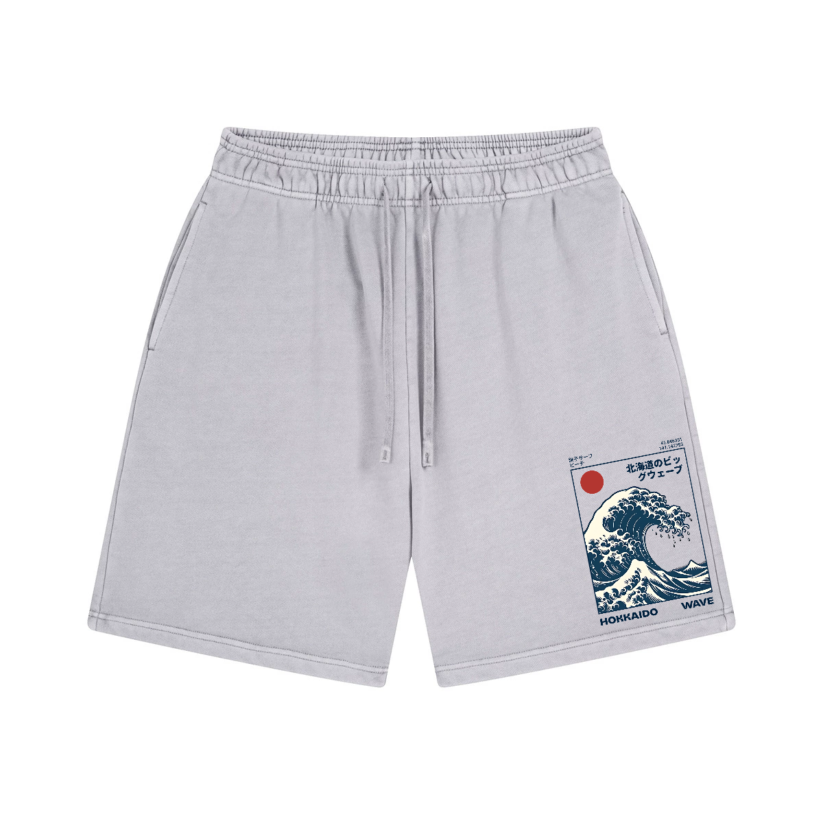 Katsushika Hokusai Wave Ukiyoe Vintage Washed Cotton Shorts