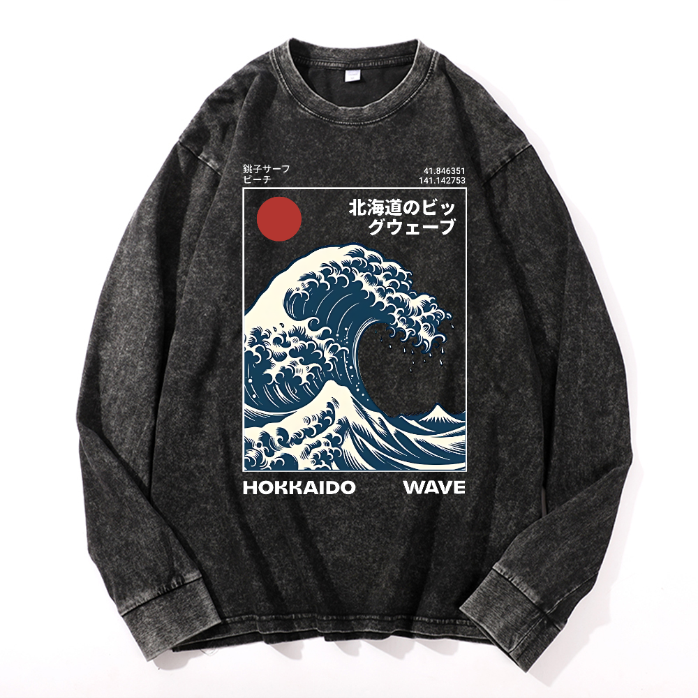 Katsushika Hokusai Vintage Cotton Wash Crewneck Sweatshirt