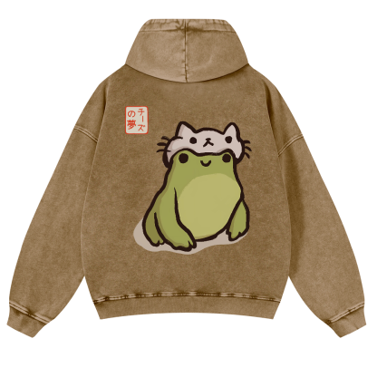 Katsushika Hokusai Frog Vintage Washed Cotton Back Art Hoodie