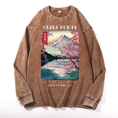 Okada Koichi Fuji and Lake Vintage Cotton Wash Crewneck Sweatshirt