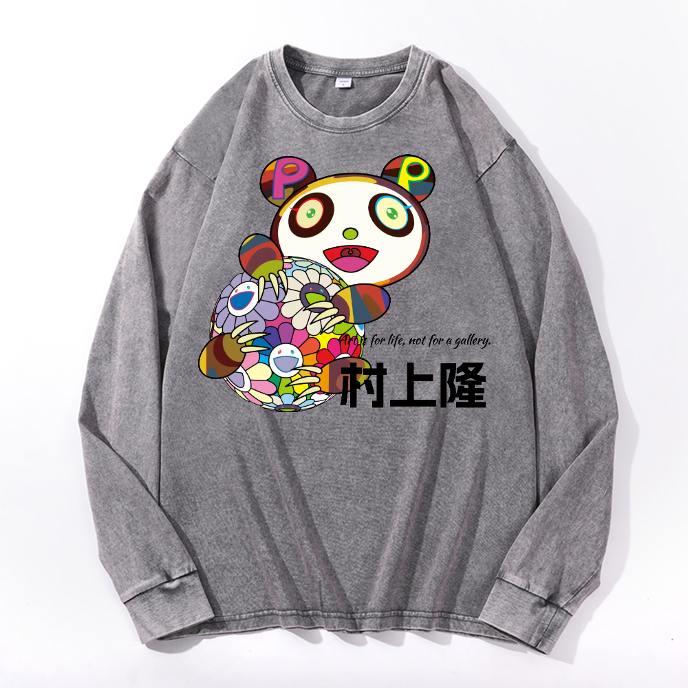 Panda Sunflower TM Vintage Cotton Wash Crewneck Sweatshirt