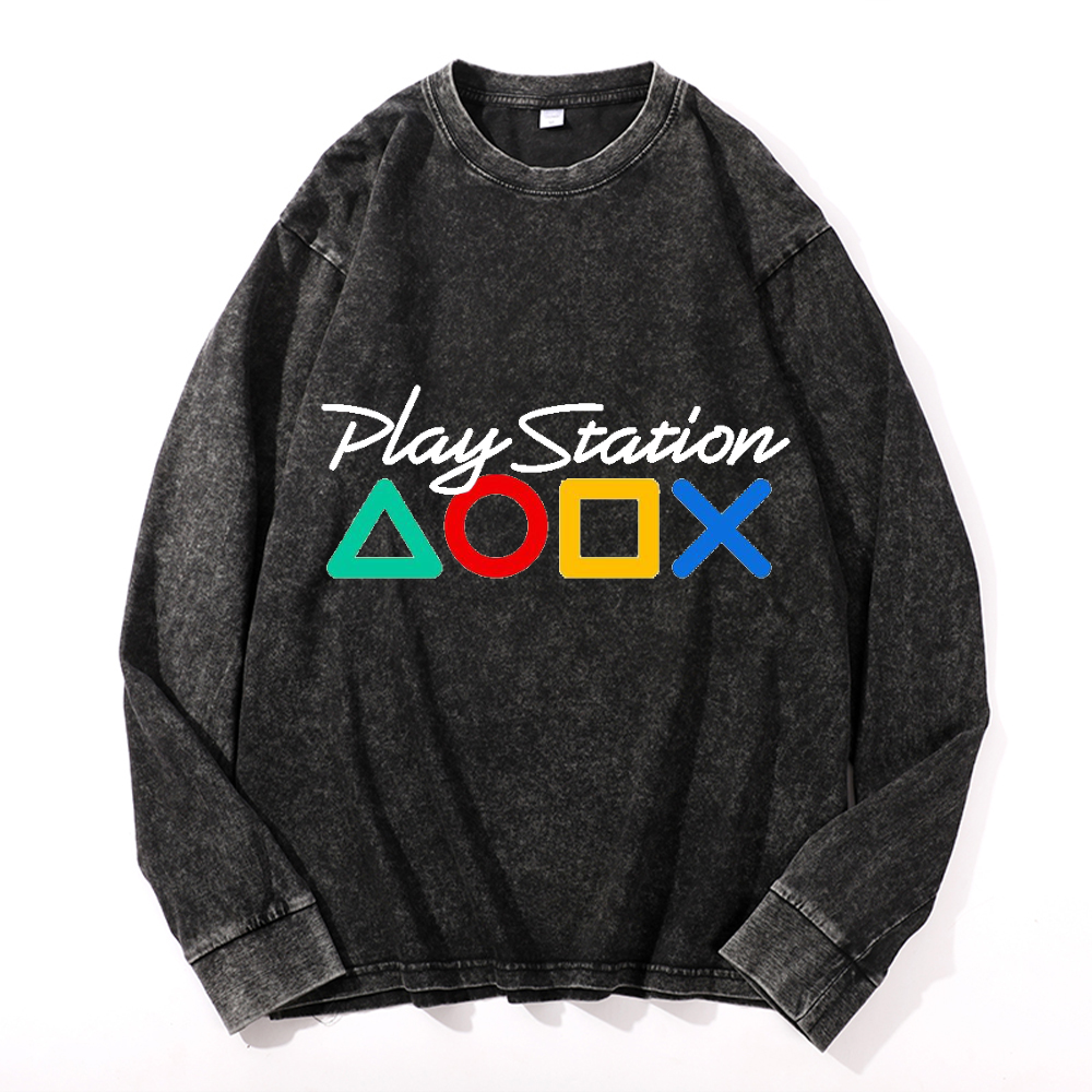 Play Station Vintage Cotton Wash Crewneck Sweatshirt