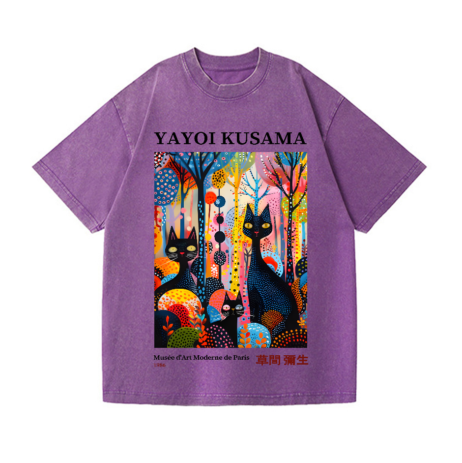 Yayoi Kusama Cat Vintage Wash Japanese Design T-Shirt
