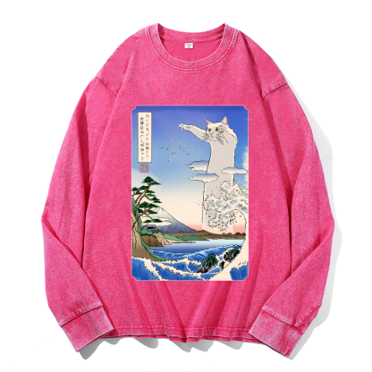 Longcat Art Vintage Cotton Wash Crewneck Sweatshirt