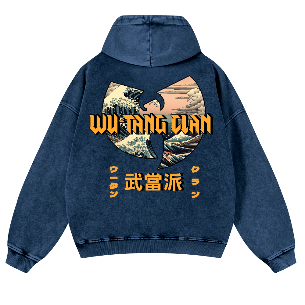 Wu Tang Clan Ukiyoe Wave Ukiyoe Wave Vintage Washed Cotton Back Art Hoodie
