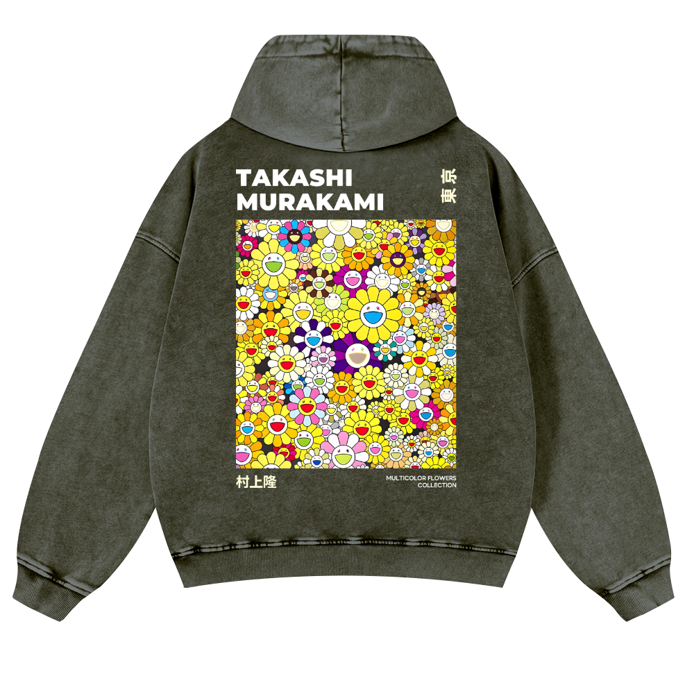 TM Flower Vintage Washed Cotton Back Art Hoodie