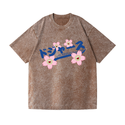 Sunflower Dodgers Baseball TM Vintage Wash Japanese Design T-Shirt