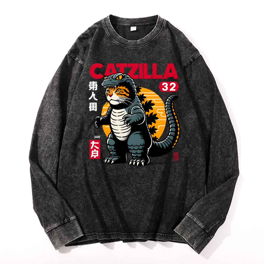 Catzilla Kaiju Vintage Cotton Wash Crewneck Sweatshirt