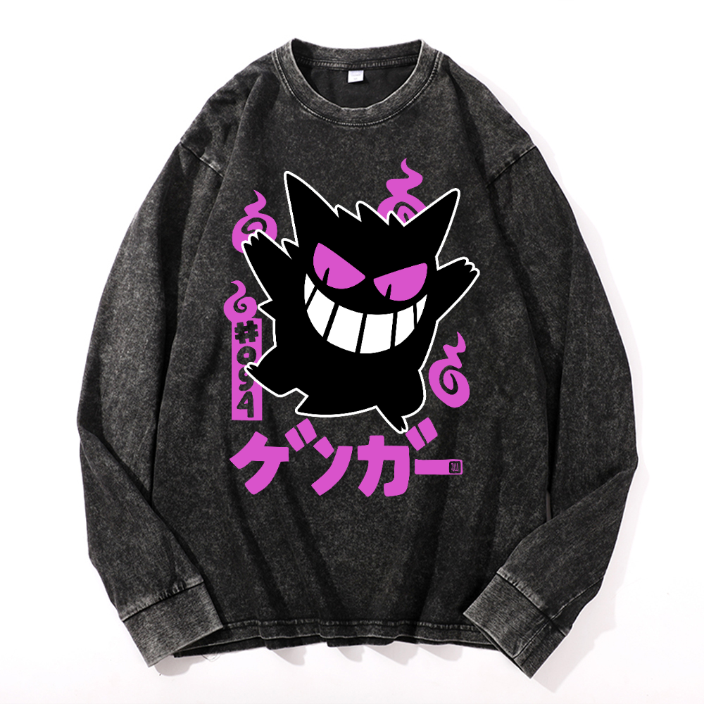 Pokemon Gengar Vintage Cotton Wash Long-sleeve T-shirt