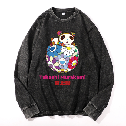 Panda Sunflower TM Vintage Cotton Wash Crewneck Sweatshirt