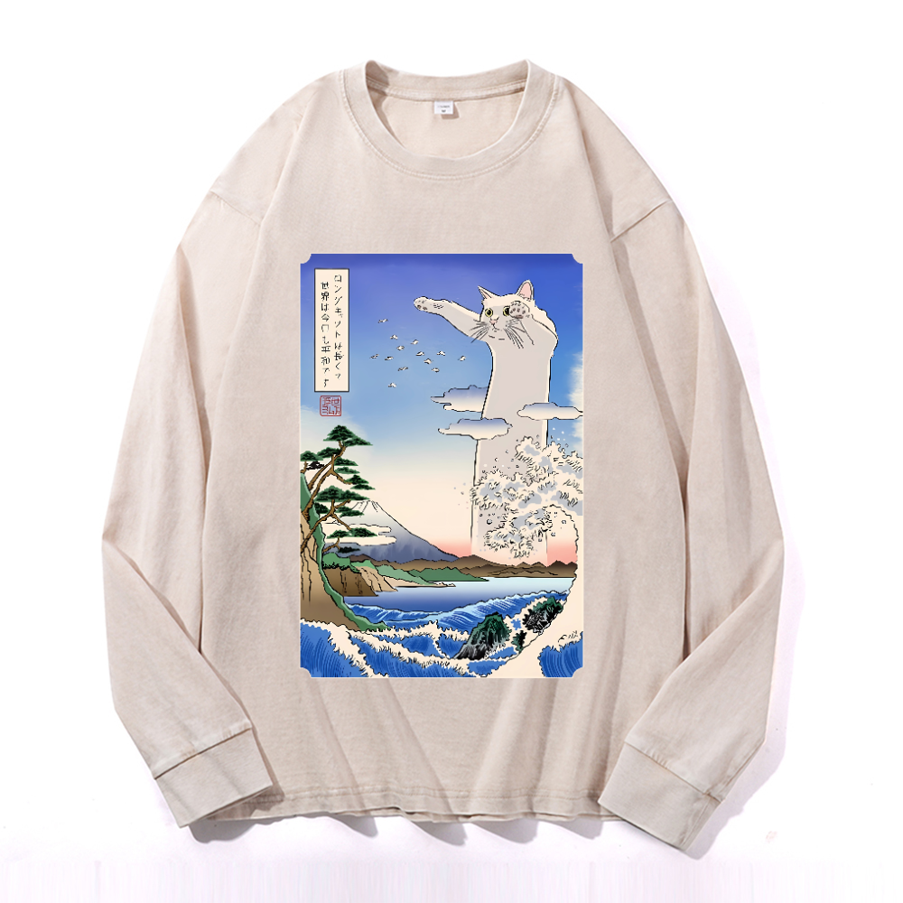Longcat Art Vintage Cotton Wash Crewneck Sweatshirt