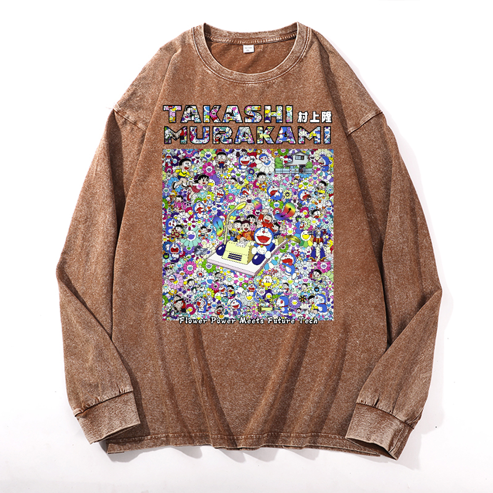 Doraemon Sunflower TM Vintage Cotton Wash Crewneck Sweatshirt