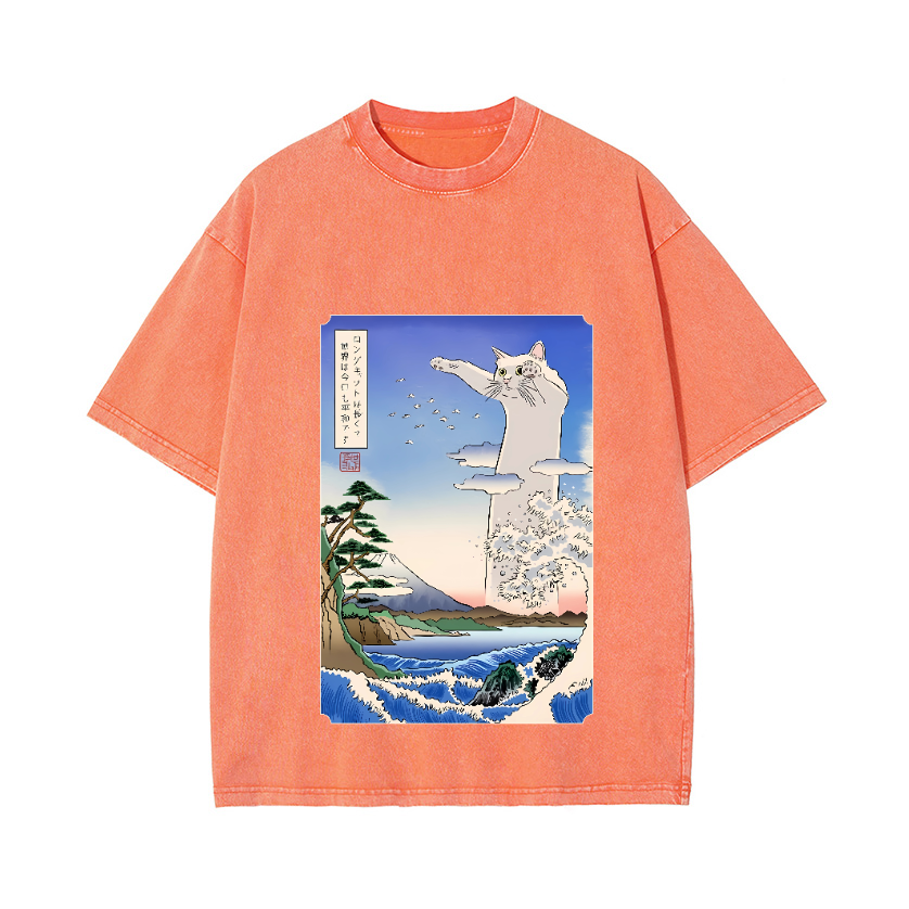 Cat Vintage Wash Japanese Design T-Shirt