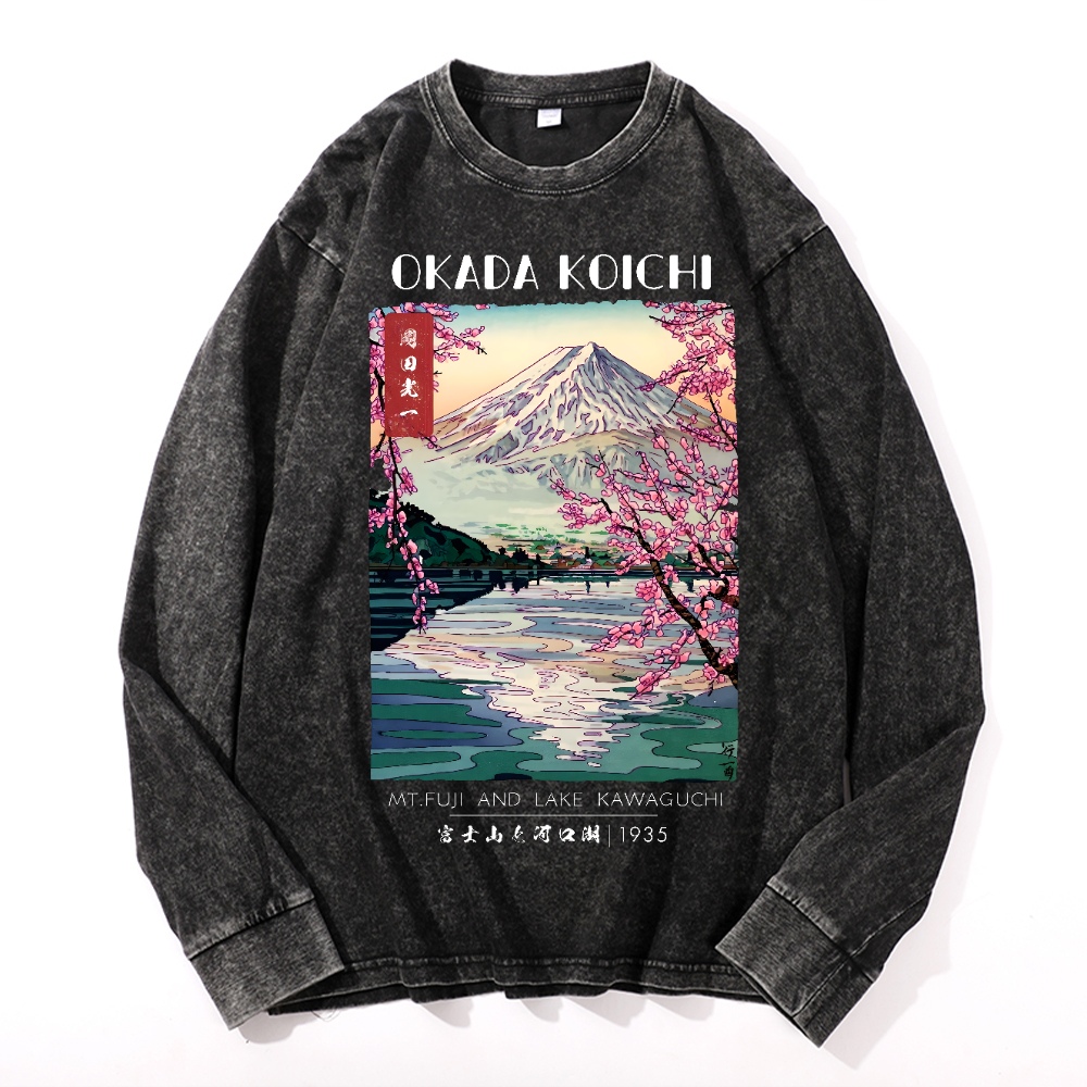 Okada Koichi Fuji and Lake Vintage Cotton Wash Crewneck Sweatshirt