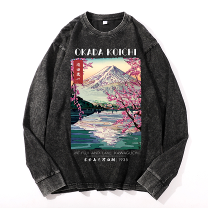 Okada Koichi Fuji and Lake Vintage Cotton Wash Crewneck Sweatshirt