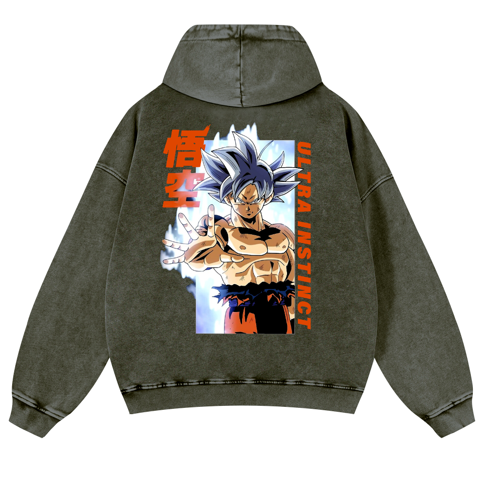 DB Son Goku Ultra Instinct Vintage Washed Cotton Back Art Hoodie