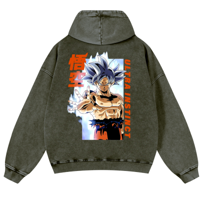 DB Son Goku Ultra Instinct Vintage Washed Cotton Back Art Hoodie