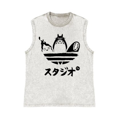 Ghibli Pure Cotton Wash-Dyed Sleeveless Tank Top