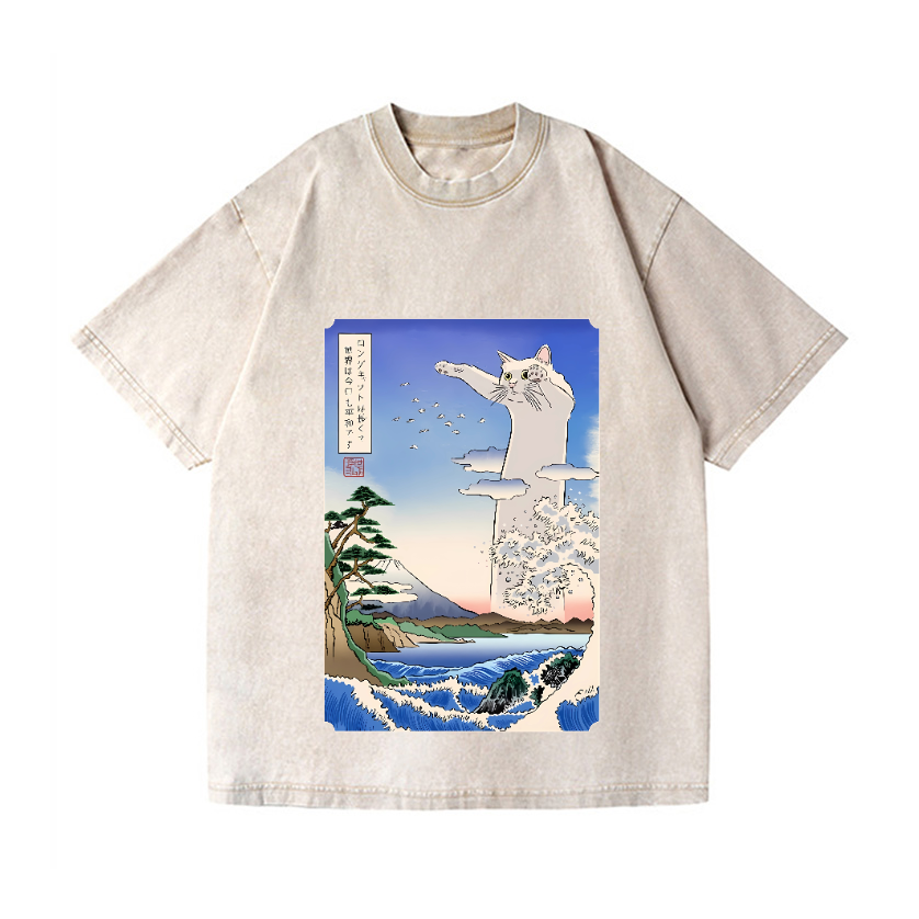 Cat Vintage Wash Japanese Design T-Shirt