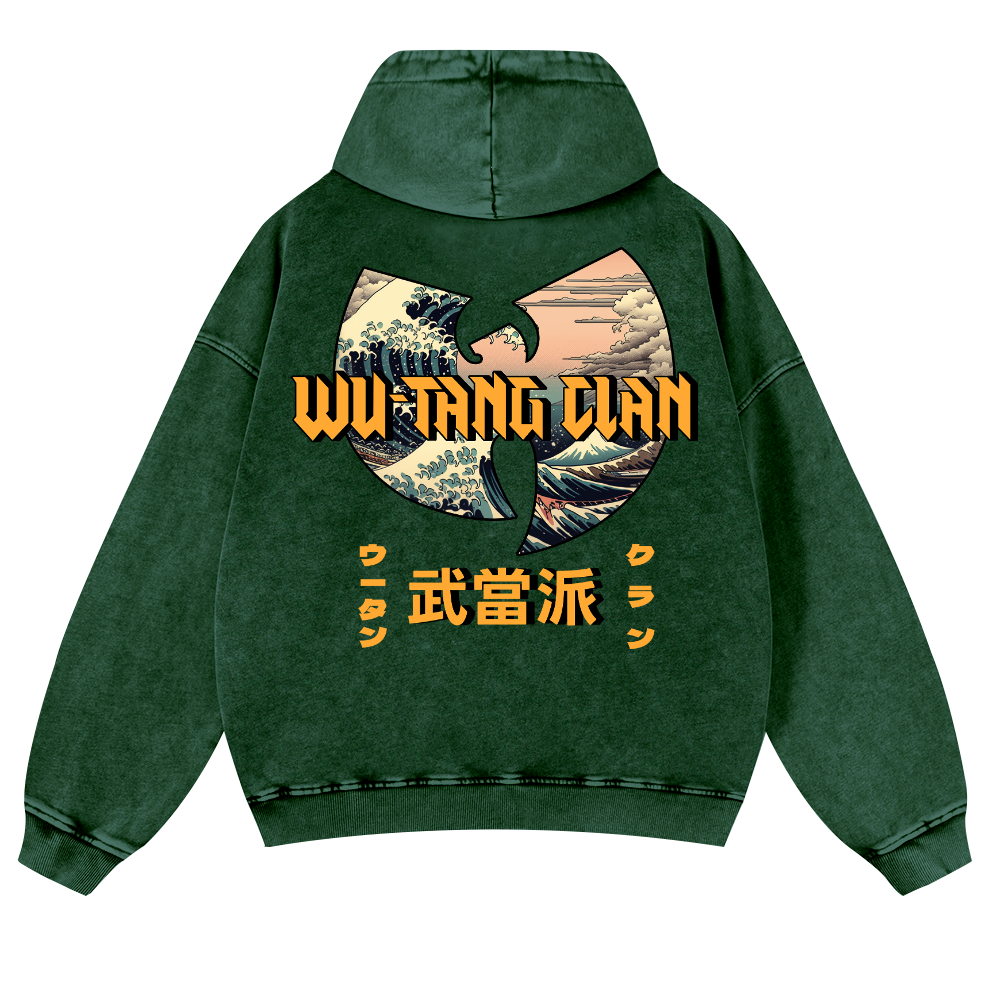 Wu Tang Clan Ukiyoe Wave Ukiyoe Wave Vintage Washed Cotton Back Art Hoodie