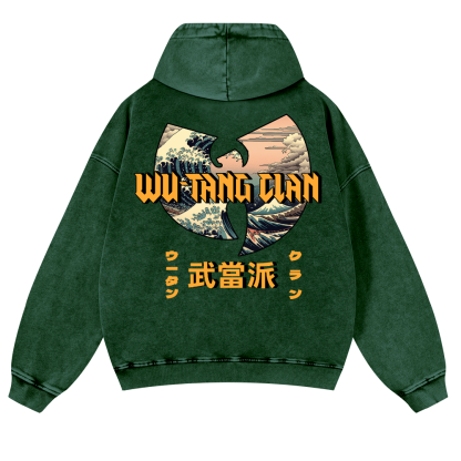 Wu Tang Clan Ukiyoe Wave Ukiyoe Wave Vintage Washed Cotton Back Art Hoodie