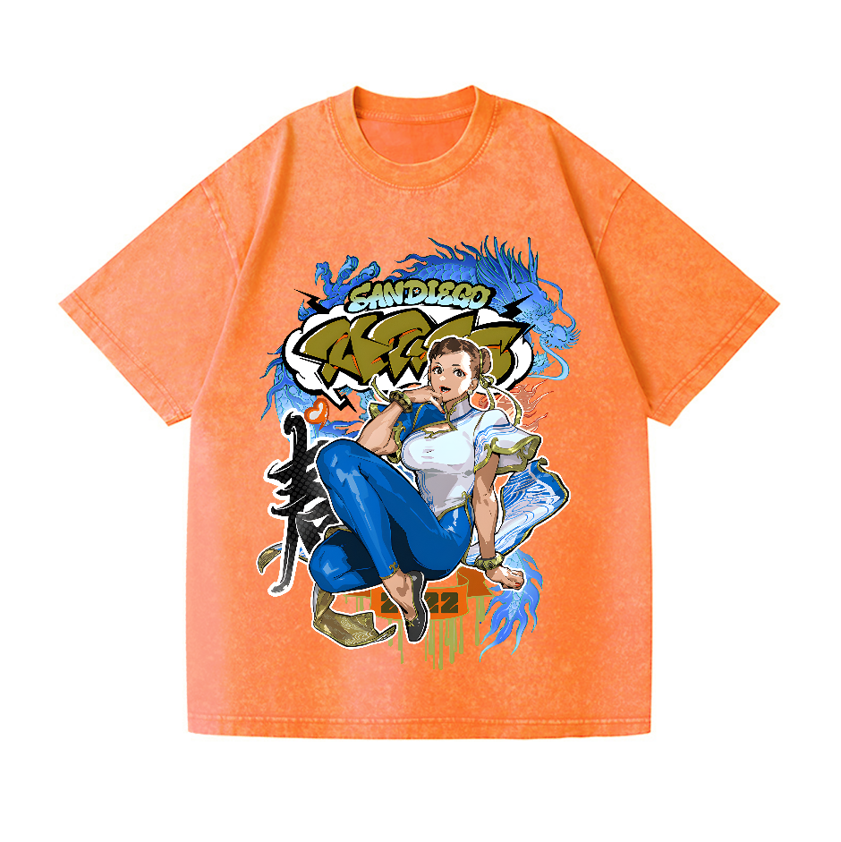 Street Fighter Chun Li Vintage Wash Japanese Design T-Shirt