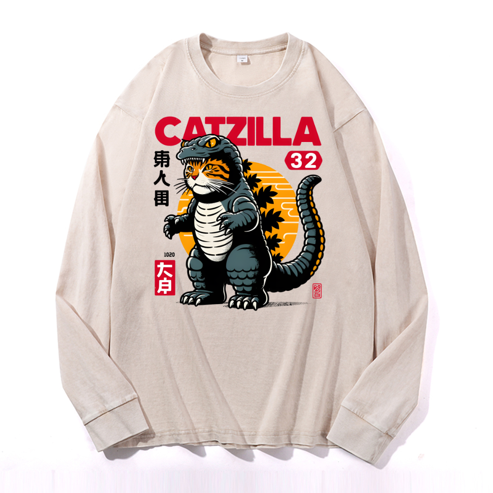 Catzilla Kaiju Vintage Cotton Wash Crewneck Sweatshirt