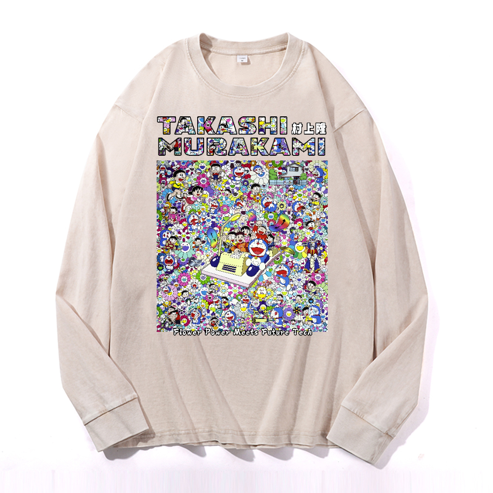 Doraemon Sunflower TM Vintage Cotton Wash Crewneck Sweatshirt