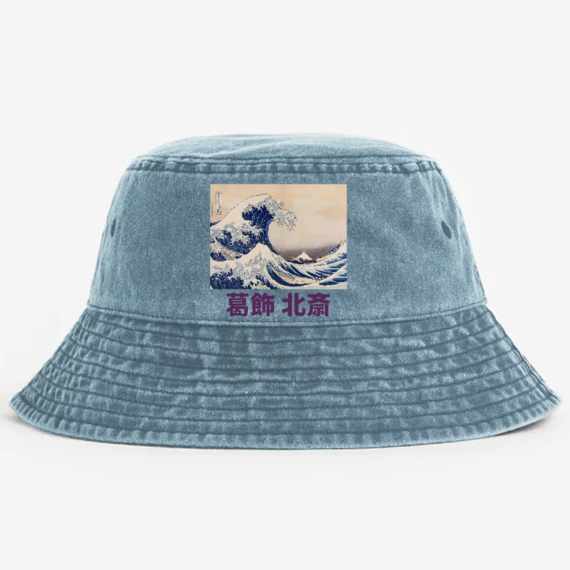 Katsushika Hokusai Great Wave Vintage 100% Cotton Bucket Hat