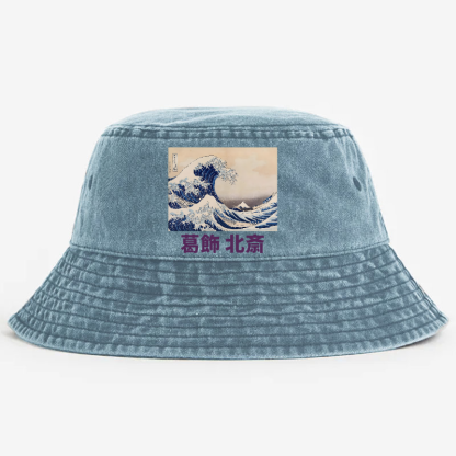 Katsushika Hokusai Great Wave Vintage 100% Cotton Bucket Hat